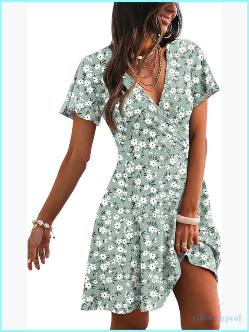 Wrap V Neck Dress Ruffle Sleeve A-Line Summer Sundress